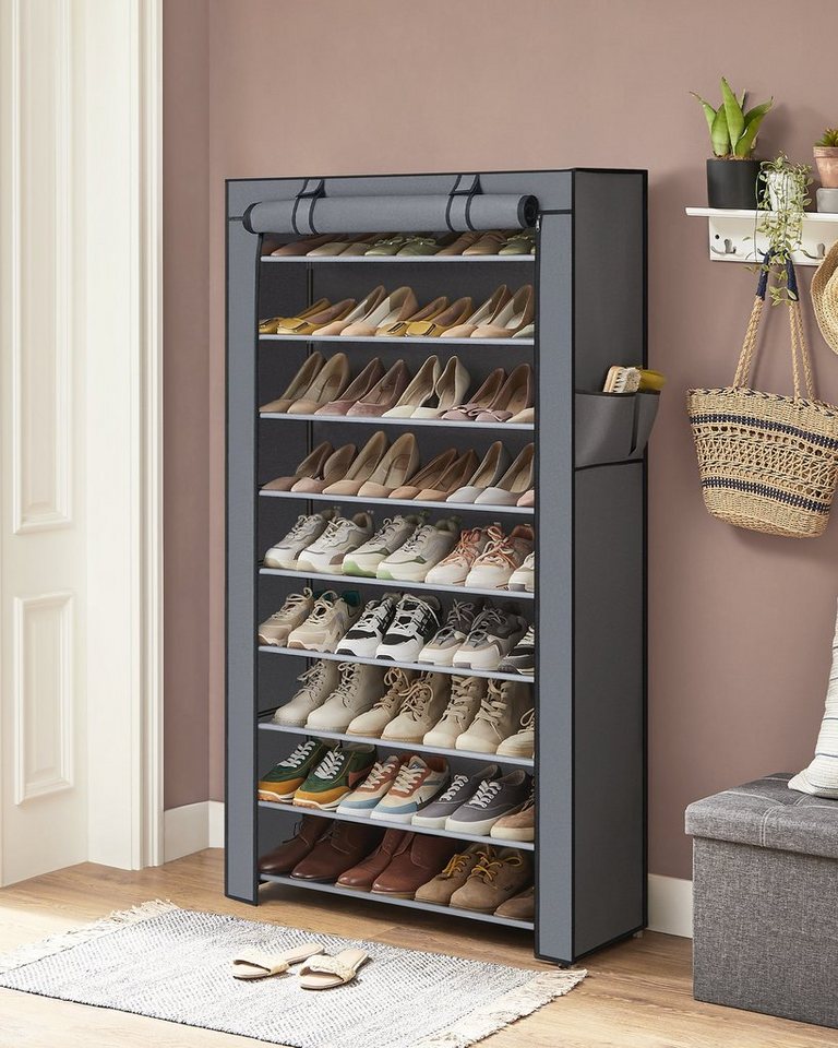 SONGMICS Schuhregal 10 Ebenen, Schuhschrank, Schuh-Organizer, für High Heels, Sportschuhe, 28x84x160 cm, Schuhaufbewahrung, staubdichtem Überzug, Metallgestell – Bild 3 von 5