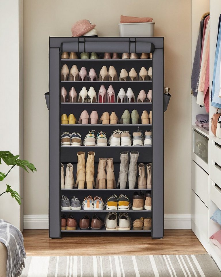 SONGMICS Schuhregal 10 Ebenen, Schuhschrank, Schuh-Organizer, für High Heels, Sportschuhe, 28x84x160 cm, Schuhaufbewahrung, staubdichtem Überzug, Metallgestell – Bild 4 von 5