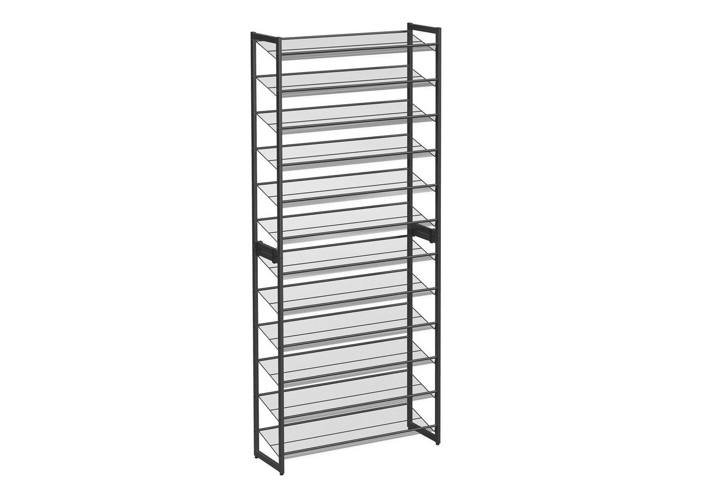 SONGMICS Schuhregal 12 Ebenen, Schuh-Organizer, für 48-60 Paar Schuhe, 92,5x30,7x223 cm, verstellbare Gitterablagen, flach oder angewinkelt montierbar, schwarz – Bild 5 von 5