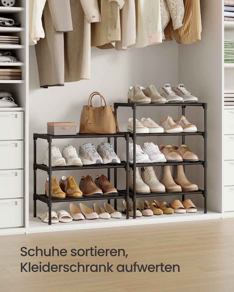 SONGMICS Schuhregal 3 Ebenen, Schuhablage schmal, Schuh-Organizer Metall, platzsparend, stapelbar, 30 x 45 x 48,5/66 cm – Bild 5 von 5