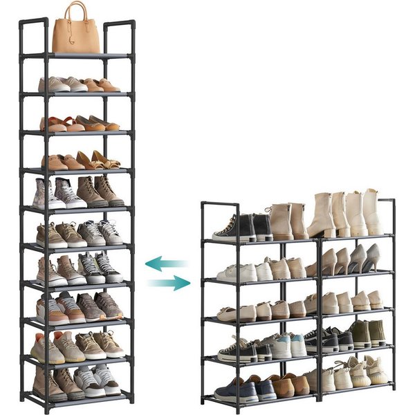 SONGMICS Schuhregal Schuhablage, 10 Ebenen, für 20 Paar Schuhe und Stiefel, 28 x 45 x 173 cm, für Flur, Schlafzimmer, schmal, Metallgestell