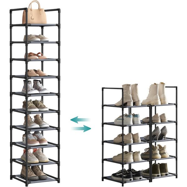 SONGMICS Schuhregal Schuhablage, 10 Ebenen, für 20 Paar Schuhe und Stiefel, 33 x 33 x 173 cm, für Flur, Schlafzimmer, schmal, Metallgestell