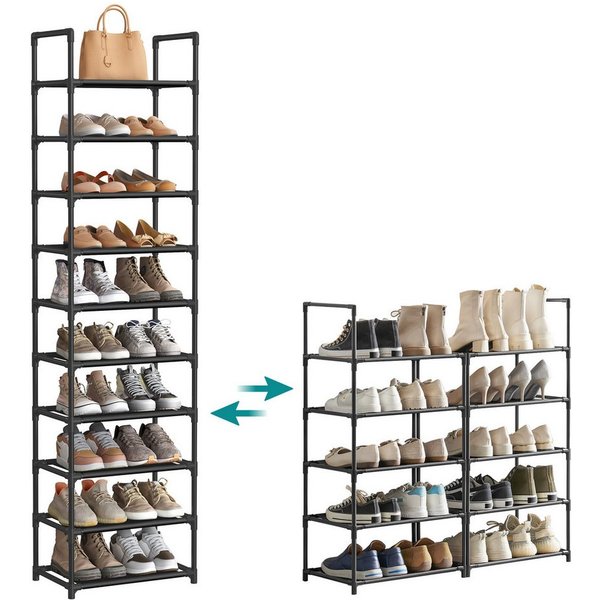 SONGMICS Schuhregal Schuhablage, 10 Ebenen, für 20 Paar Schuhe und Stiefel, 28 x 45 x 173 cm, für Flur, Schlafzimmer, schmal, Metallgestell