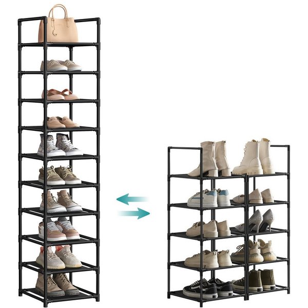 SONGMICS Schuhregal Schuhablage, 10 Ebenen, für 20 Paar Schuhe und Stiefel, 33 x 33 x 173 cm, für Flur, Schlafzimmer, schmal, Metallgestell