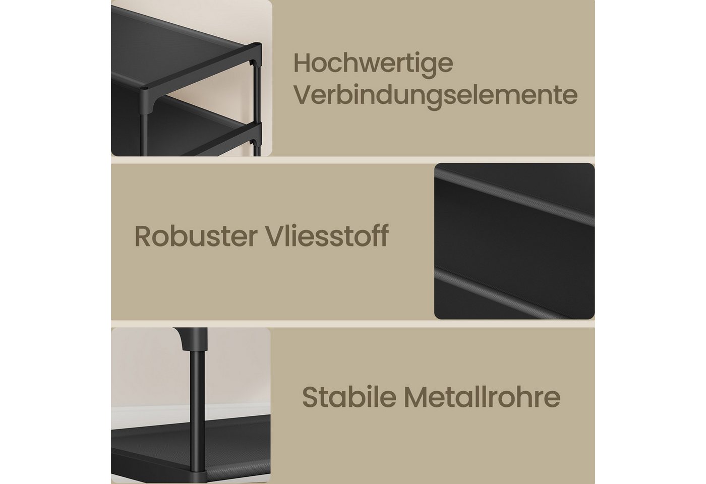 SONGMICS Schuhregal Schuhablage, Schuhaufbewahrung, Eingangsbereich, Flur, platzsparend, 29,7 x 62,3 x 53,5/70,5 cm Metallrahmen, Vliesstoff-Ablage, Metallrahme – Bild 5 von 5