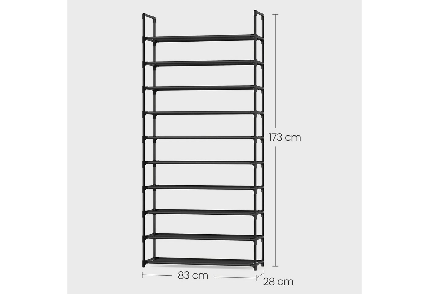 SONGMICS Schuhregal Schuhablage, 10 Ebenen, für 20 Paar Schuhe und Stiefel, 28 x 83 x 173 cm, für Flur, Schlafzimmer, schmal, Metallgestell – Bild 3 von 5