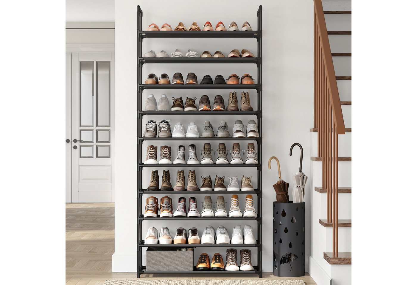 SONGMICS Schuhregal Schuhablage, 10 Ebenen, für 20 Paar Schuhe und Stiefel, 28 x 83 x 173 cm, für Flur, Schlafzimmer, schmal, Metallgestell – Bild 4 von 5