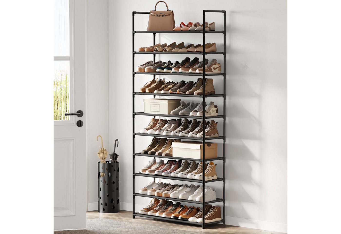SONGMICS Schuhregal Schuhablage, 10 Ebenen, für 20 Paar Schuhe und Stiefel, 28 x 83 x 173 cm, für Flur, Schlafzimmer, schmal, Metallgestell – Bild 5 von 5