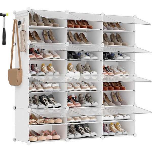 SONGMICS Schuhregal Schuhschrank, 30 x 40 x 30 cm pro Fach, für Flur, Eingangsbereich, mit 12 Fächern, mit Türen, für bis zu 48 Paar Schuhe, anpassbar