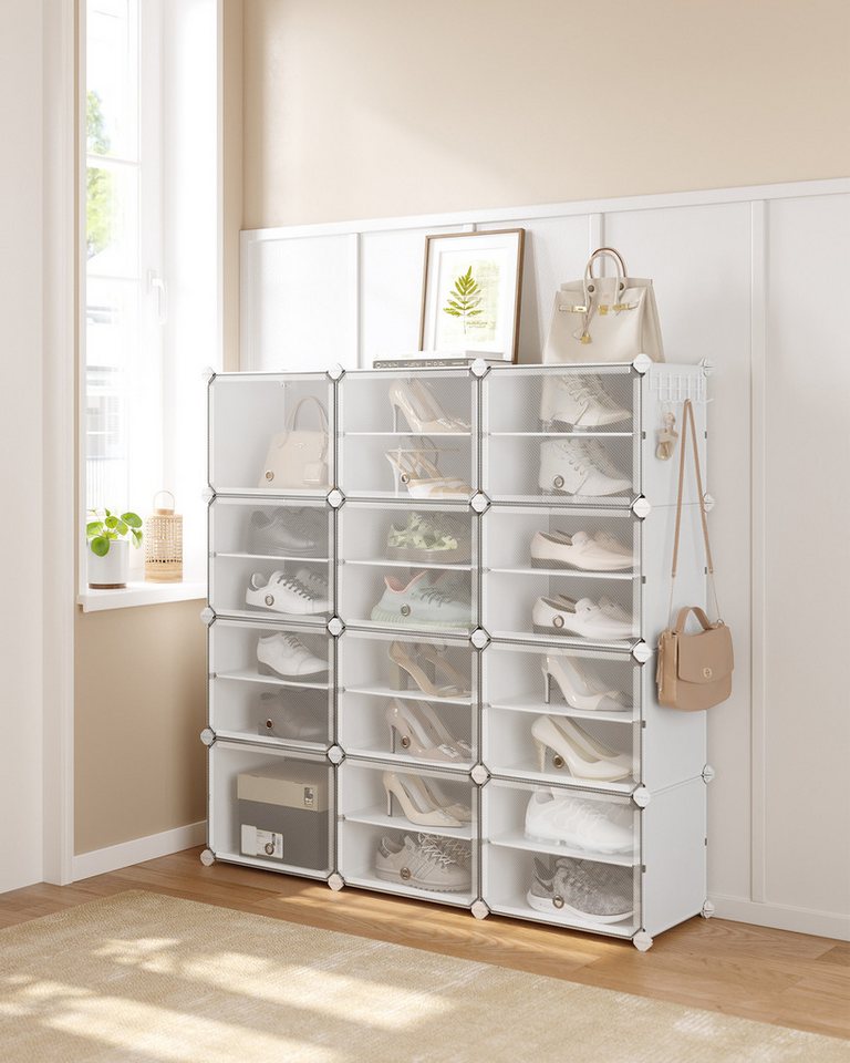 SONGMICS Schuhregal Schuhschrank, 30 x 40 x 30 cm pro Fach, für Flur, Eingangsbereich, mit 12 Fächern, mit Türen, für bis zu 48 Paar Schuhe, anpassbar – Bild 3 von 5