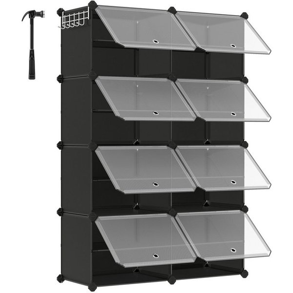 SONGMICS Schuhregal Schuhschrank, 30 x 40 x 30 cm pro Fach, für Flur, Eingangsbereich, mit 8 Fächern, mit Türen, für bis zu 32 Paar Schuhe, anpassbar