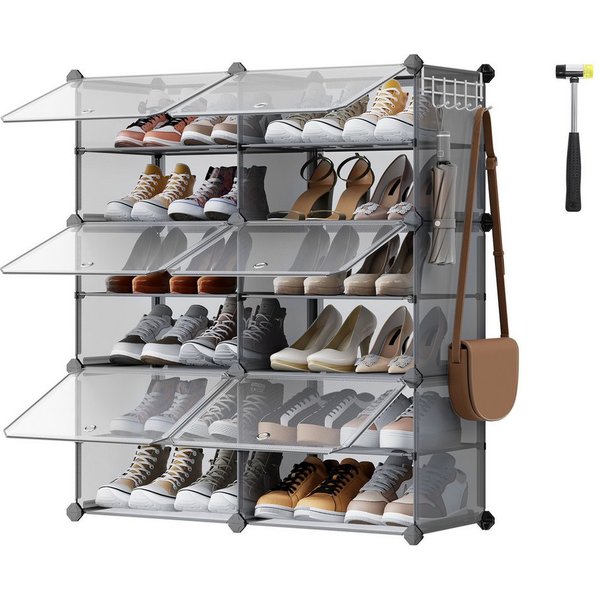 SONGMICS Schuhregal Schuhschrank, 30 x 40 x 30 cm pro Fach, für Flur, Eingangsbereich, mit 6 Fächern, mit Türen, für bis zu 24 Paar Schuhe, anpassbar