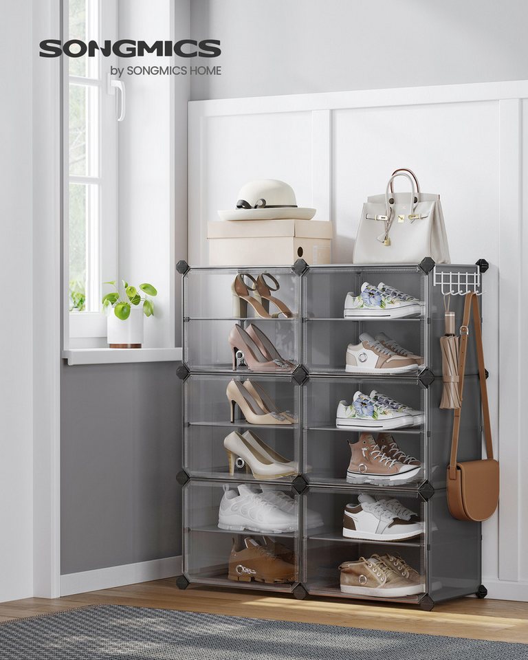 SONGMICS Schuhregal Schuhschrank, 30 x 40 x 30 cm pro Fach, für Flur, Eingangsbereich, mit 6 Fächern, mit Türen, für bis zu 24 Paar Schuhe, anpassbar – Bild 2 von 5