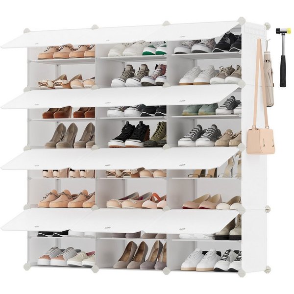 SONGMICS Schuhregal Schuhschrank, 30 x 40 x 30 cm pro Fach, für Flur, Eingangsbereich, mit 12 Fächern, mit Türen, für bis zu 48 Paar Schuhe, anpassbar