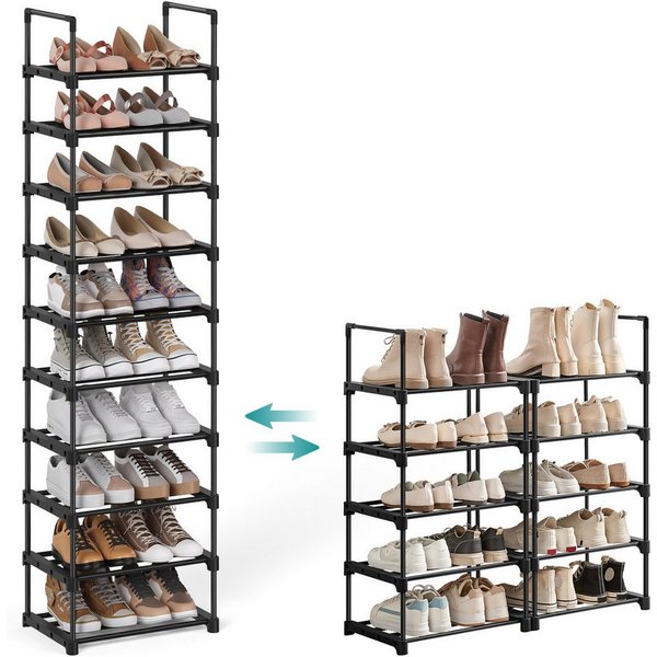 SONGMICS Schuhregal Schuhständer, Schuhaufbewahrung, für Flur, Wohnzimmer, Schlafzimmer, 10 Ebenen, offener Schuhschrank hoch, 30 x 45 x 174 cm, schwarz