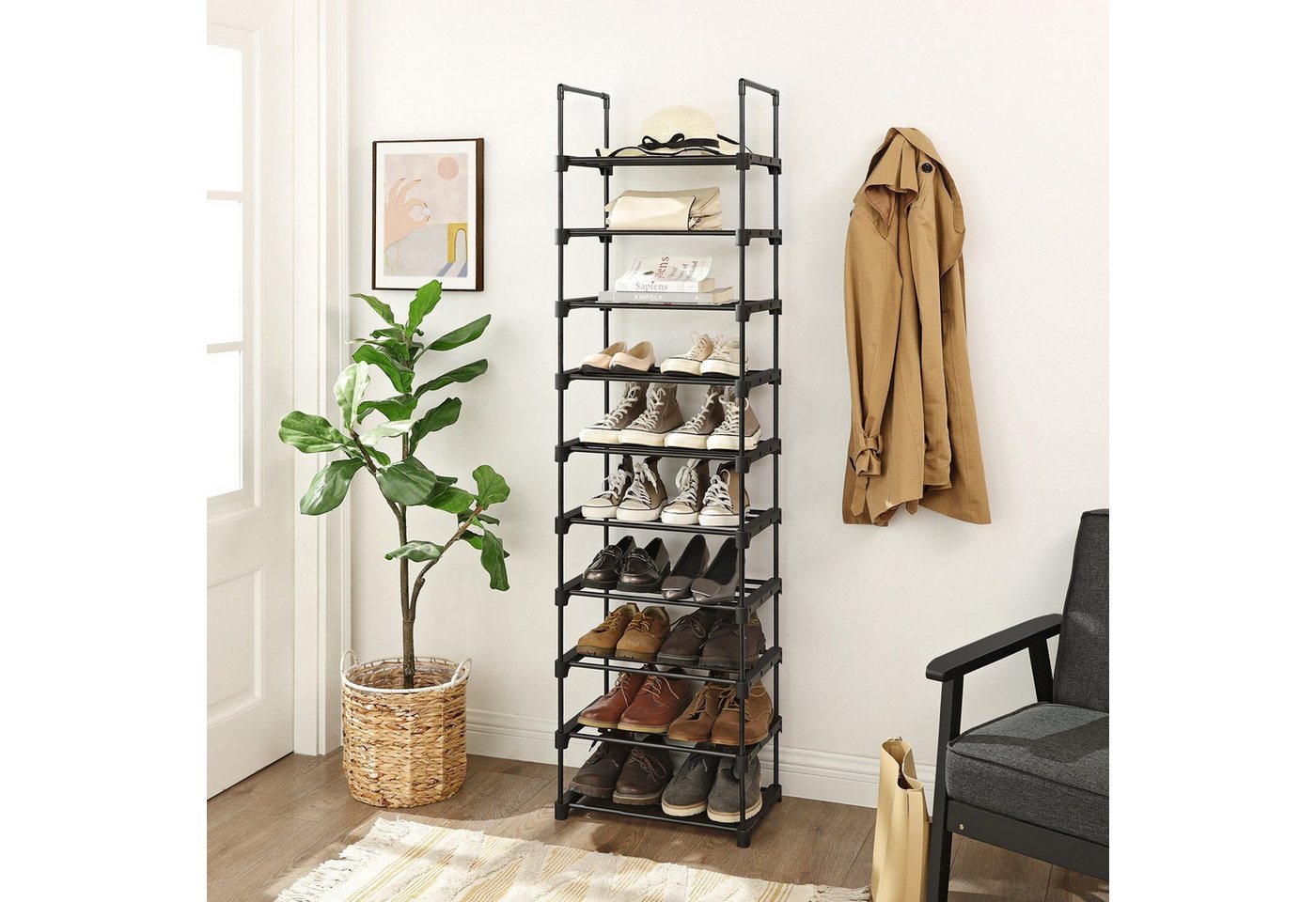 SONGMICS Schuhregal Schuhständer, Schuhaufbewahrung, für Flur, Wohnzimmer, Schlafzimmer, 10 Ebenen, offener Schuhschrank hoch, 30 x 45 x 174 cm, schwarz – Bild 2 von 5