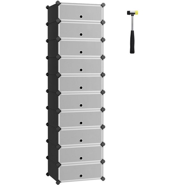 SONGMICS Schuhregal Steckregal, Regalsystem, Schuh-Organizer, 10 Ebenen, 43 x 31 x 173 cm, mit Tür, PP-Kunststoff, mit Gummihammer, Umkippschutz, schwarz