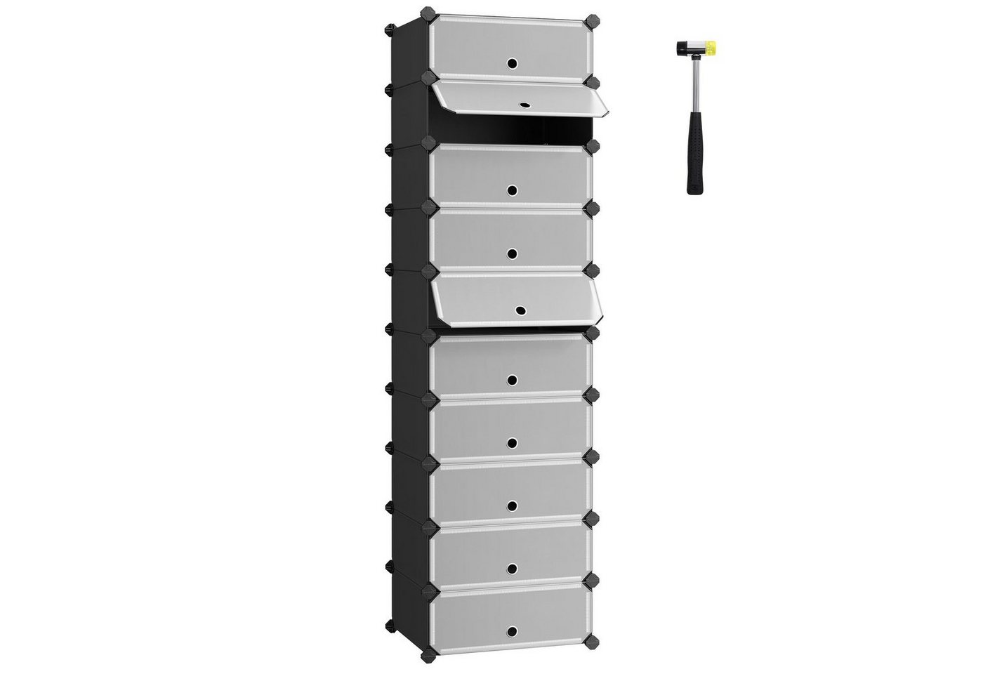 SONGMICS Schuhregal Steckregal, Regalsystem, Schuh-Organizer, 10 Ebenen, 43 x 31 x 173 cm, mit Tür, PP-Kunststoff, mit Gummihammer, Umkippschutz, schwarz – Bild 2 von 5