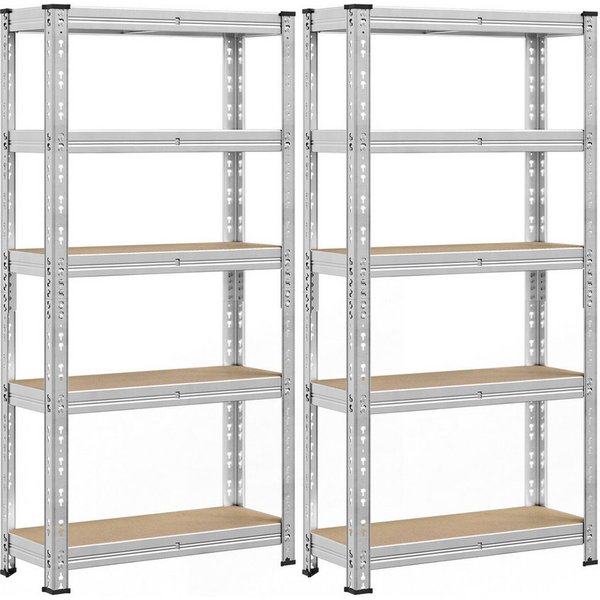 SONGMICS Schwerlastregal Kellerregal, bis 875 kg belastbar, verstellbare Ablagen, silbern, 2-tlg., 30 x 75 x 150 cm, Schmetterling-Stecksystem, einfache Montage