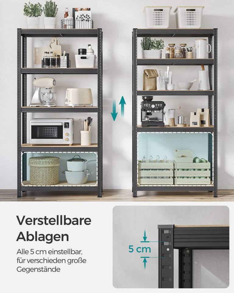SONGMICS Schwerlastregal Kellerregal, Lagerregal mit Stahlgestell, 2-tlg., 5 verstellbare Ablagen, kein Werkzeug erforderlich – Bild 4 von 5