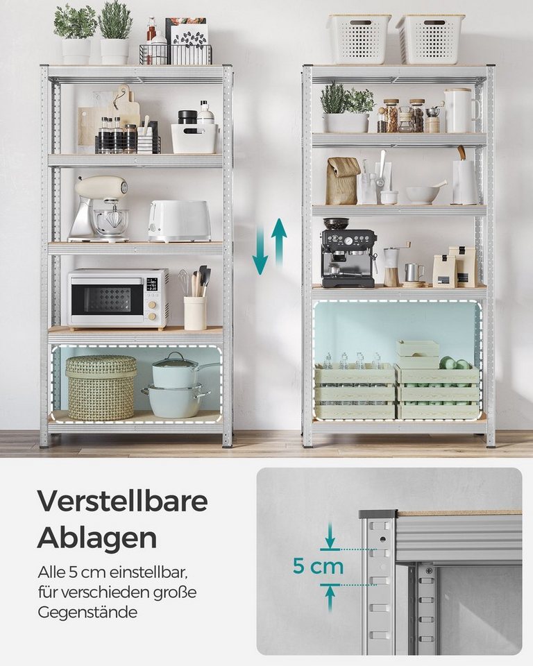 SONGMICS Schwerlastregal Kellerregal, Lagerregal mit Stahlgestell, 2-tlg., 5 verstellbare Ablagen, kein Werkzeug erforderlich – Bild 4 von 5