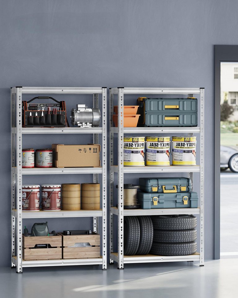 SONGMICS Schwerlastregal Kellerregal, bis 875 kg belastbar, verstellbare Ablagen, silbern, 2-tlg., 40 x 90 x 180 cm, Schmetterling-Stecksystem, einfache Montage – Bild 2 von 5