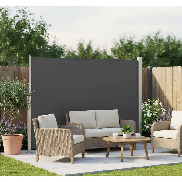 SONGMICS Seitenarmmarkise Alu, Blickdicht ausziehbar, Sichtschutz, balkon (inkl. Zubehörpaket & Anleitung, 160 x 300 cm) grau 280 g/m² Windschutz Markisen Balko