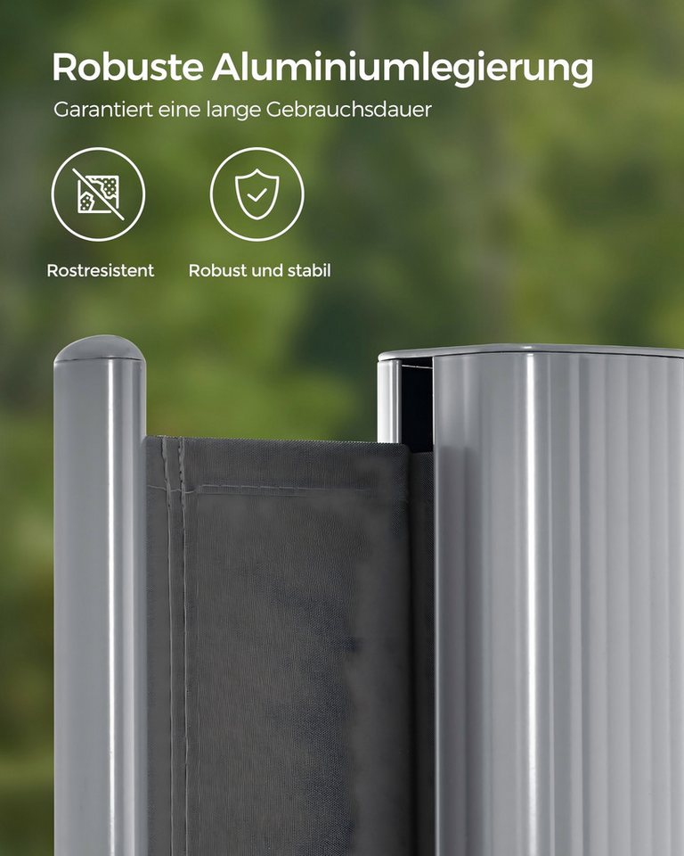 SONGMICS Seitenarmmarkise Alu, Blickdicht ausziehbar, Sichtschutz, balkon (inkl. Zubehörpaket & Anleitung, 160 x 300 cm) grau 280 g/m² Windschutz Markisen Balko – Bild 5 von 5