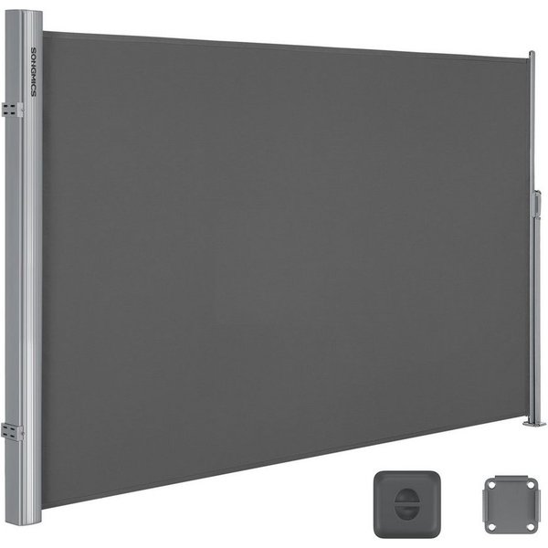 SONGMICS Seitenmarkise ausziehbar, Sichtschutz, balkon terrasse, Windschutz (Sonnenschutz, inkl. Zubehörpaket & Anleitung) Alu, mitgelieferte Bodenhalterung,160