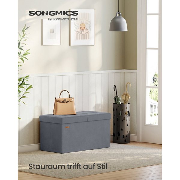 SONGMICS Sitzbank mit Stauraum, Sitztruhe aus Samt, klappbare Aufbewahrungsbox mit Deckel, bis 300 kg belastbar
