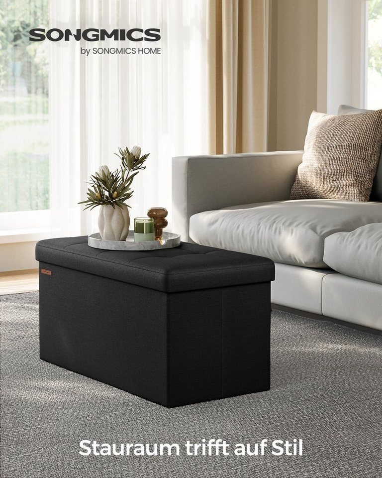 SONGMICS Sitzbank Sitzhocker mit Stauraum, klappbare, für Wohnzimmer Schlafzimmer Flur, 38 x 76 x 38 cm Fußbank, Aufbewahrungsbox, bis 300 kg belastbar – Bild 4 von 5
