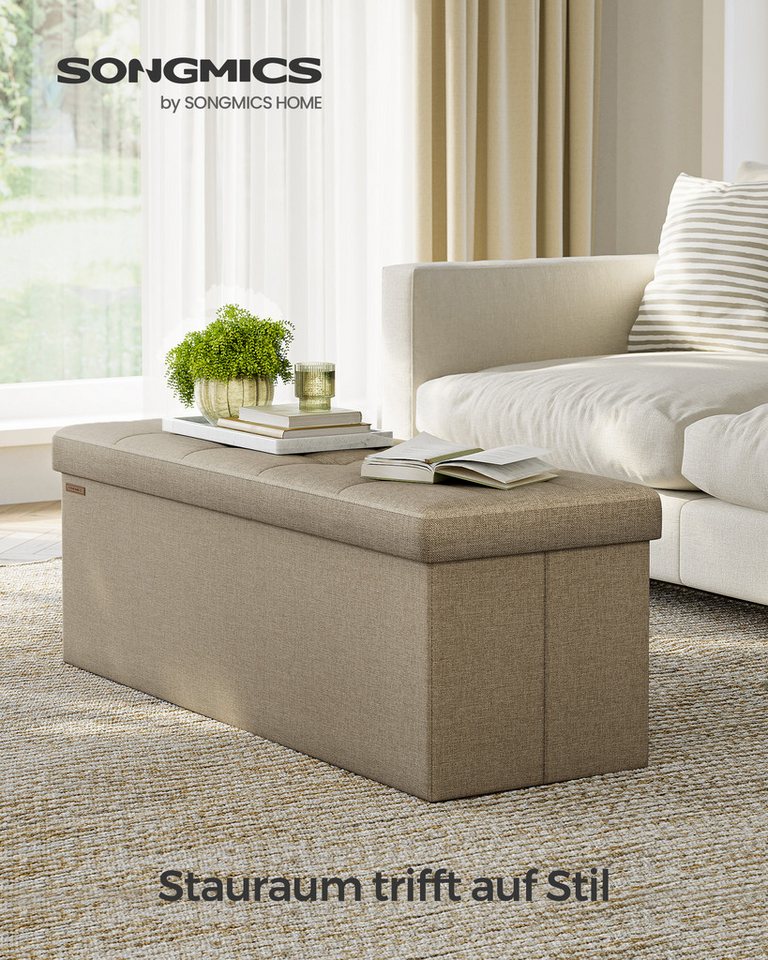 SONGMICS Sitzbank Sitzhocker mit Stauraum, klappbare, für Wohnzimmer Schlafzimmer Flur, 38 x 110 x 38 cm Fußbank, Aufbewahrungsbox, bis 300 kg belastbar – Bild 3 von 5