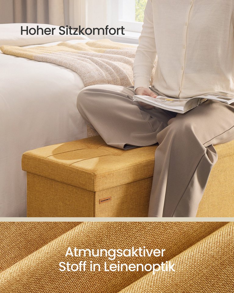 SONGMICS Sitzbank Sitzhocker mit Stauraum, klappbare, für Wohnzimmer Schlafzimmer Flur, 38 x 110 x 38 cm Fußbank, Aufbewahrungsbox, bis 300 kg belastbar – Bild 4 von 5