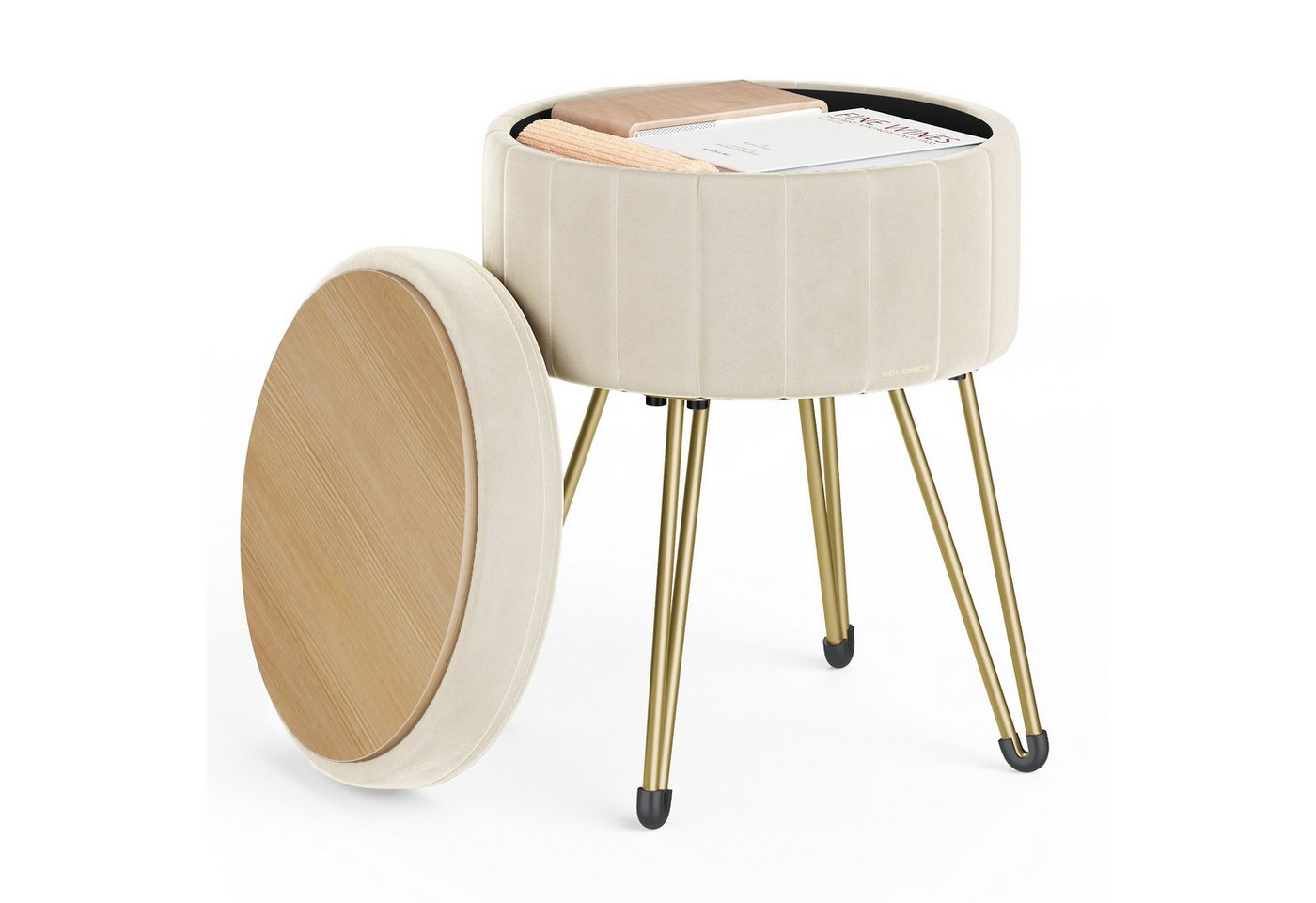 SONGMICS Sitzhocker Hocker (Schminktischhocker, Samt Schminkhocker), 4 Metallbeine, für Ankleidezimmer, Wohnzimmer, Schlafzimmer – Bild 2 von 5