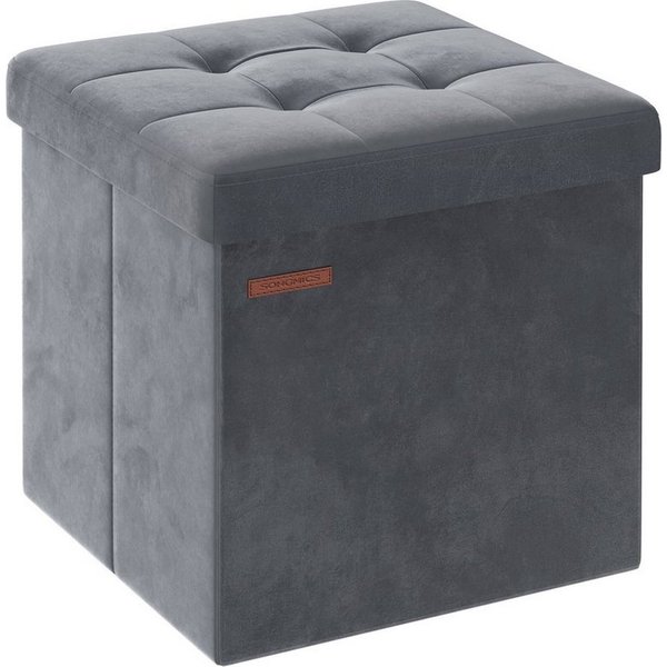 SONGMICS Sitzhocker klappbare Sitzbank, Aufbewahrungsbox, für Wohnzimmer Schlafzimmer Flur, bis 300 kg belastbar, 38 x 38 x 38 cm Fußbank