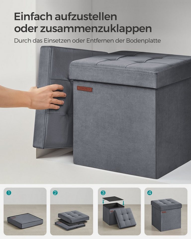 SONGMICS Sitzhocker klappbare Sitzbank, Aufbewahrungsbox, für Wohnzimmer Schlafzimmer Flur, bis 300 kg belastbar, 38 x 38 x 38 cm Fußbank – Bild 5 von 5