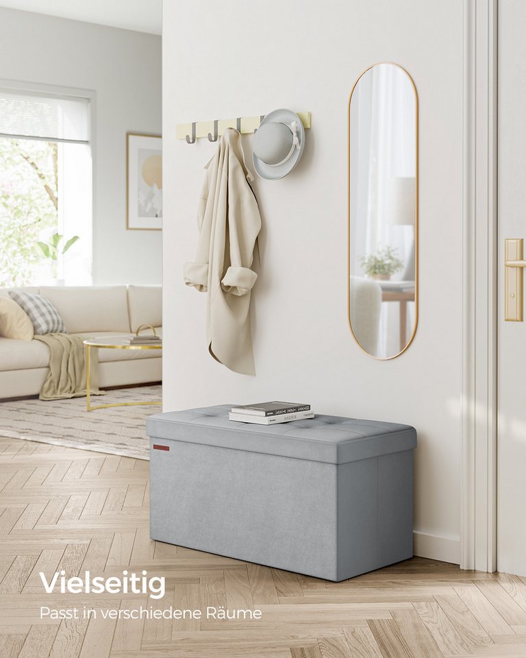 SONGMICS Sitzhocker klappbare Sitzbank, Aufbewahrungsbox, bis 300 kg belastbar, für Wohnzimmer Schlafzimmer Flur, 38 x 76 x 38 cm Fußbank – Bild 2 von 5