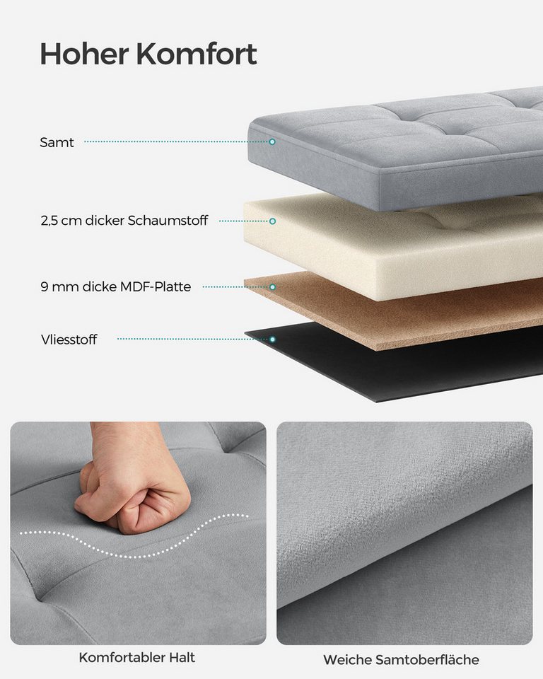 SONGMICS Sitzhocker klappbare Sitzbank, Aufbewahrungsbox, bis 300 kg belastbar, für Wohnzimmer Schlafzimmer Flur, 38 x 76 x 38 cm Fußbank – Bild 3 von 5