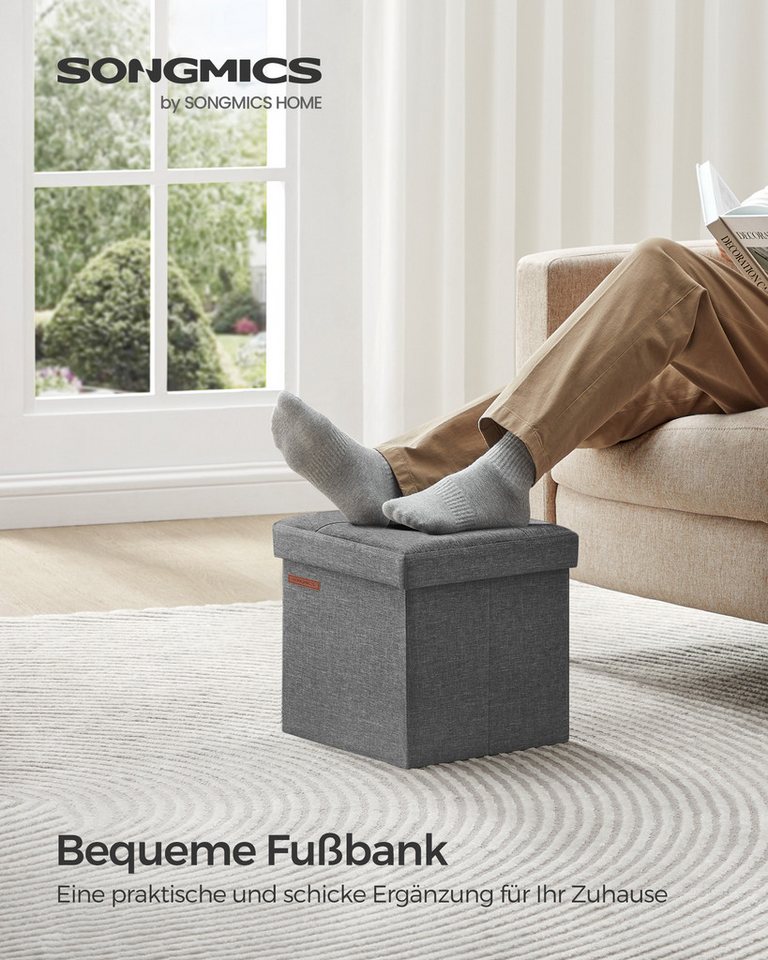 SONGMICS Sitzhocker kleine klappbare Sitzbank, für Wohnzimmer Schlafzimmer Schlafsaal (1 St), mit Stauraum, 30 x 30 x 30 cm, Aufbewahrungsbox, bis 130 kg belast – Bild 3 von 5