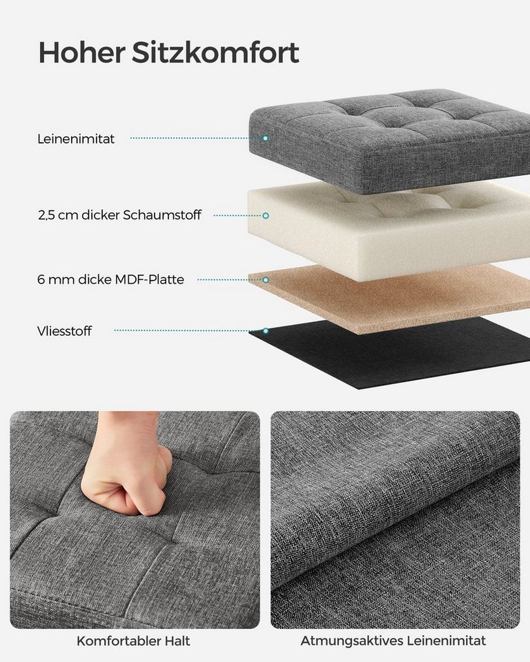 SONGMICS Sitzhocker kleine klappbare Sitzbank, für Wohnzimmer Schlafzimmer Schlafsaal (1 St), mit Stauraum, 30 x 30 x 30 cm, Aufbewahrungsbox, bis 130 kg belast – Bild 4 von 5