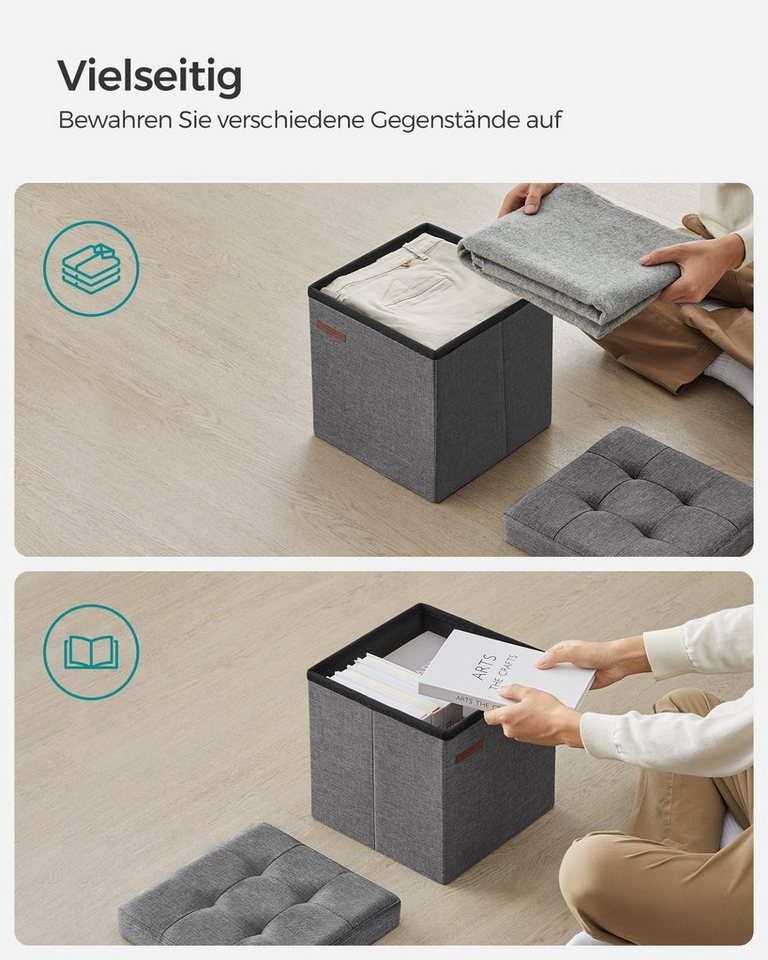 SONGMICS Sitzhocker kleine klappbare Sitzbank, für Wohnzimmer Schlafzimmer Schlafsaal (1 St), mit Stauraum, 30 x 30 x 30 cm, Aufbewahrungsbox, bis 130 kg belast – Bild 5 von 5