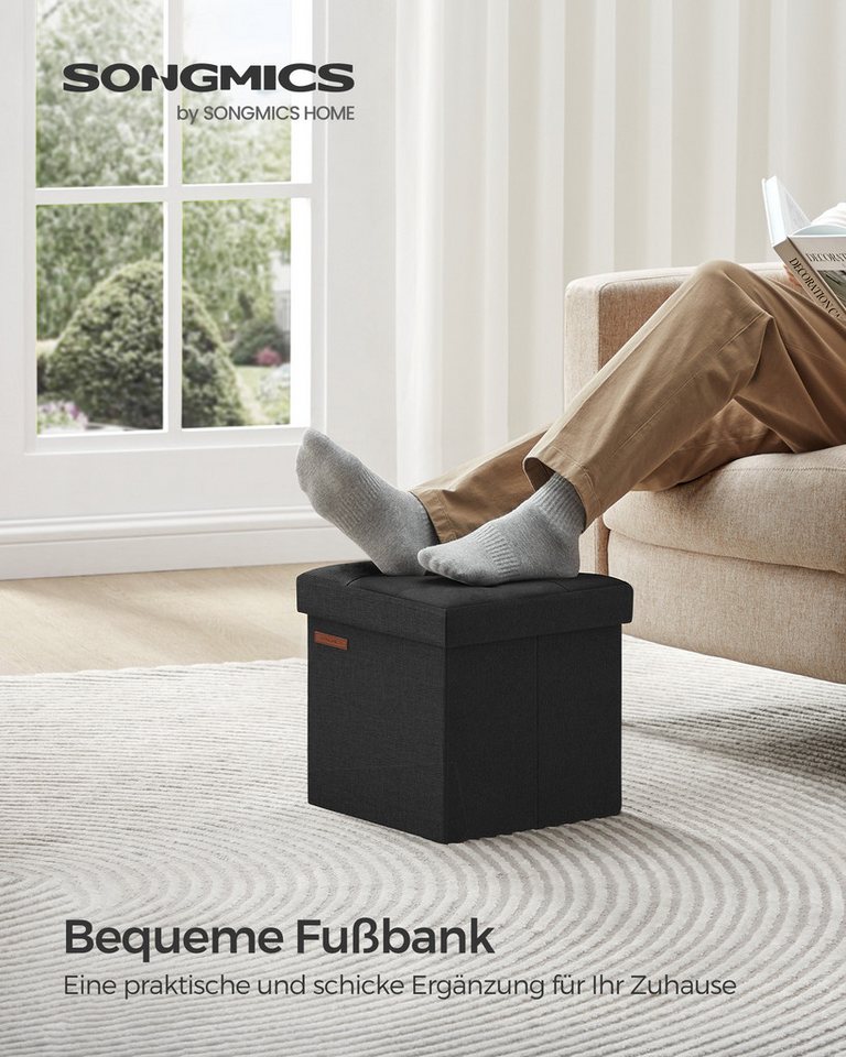 SONGMICS Sitzhocker kleine klappbare Sitzbank, für Wohnzimmer Schlafzimmer Schlafsaal (1 St), mit Stauraum, 30 x 30 x 30 cm, Aufbewahrungsbox, bis 130 kg belast – Bild 3 von 5