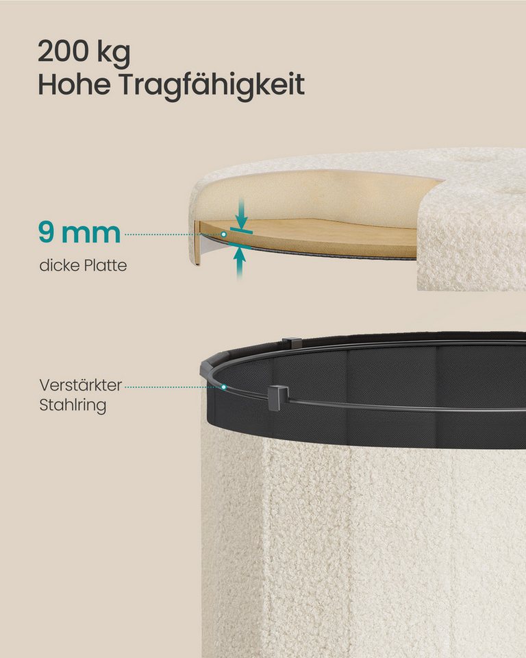 SONGMICS Sitzhocker MAZIE Kollektion, Fußhocker, Wohnheim, Schlafzimmer, Wohnzimmer (mit abnehmbarem Deckel), rund, mit Stauraum, faltbarer Hocker, einfache Mon – Bild 3 von 5