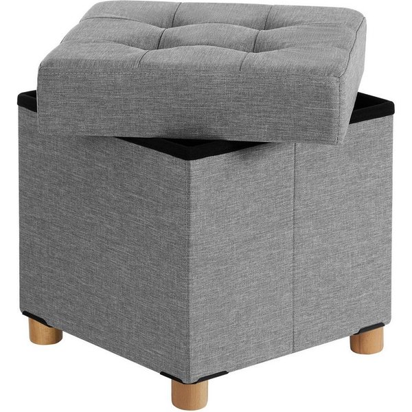 SONGMICS Sitzhocker mit Stauraum, 38 x 38 x 40 cm, für Wohnzimmer Schlafzimmer Schlafsaal, kleine klappbare, Aufbewahrungsbox, bis 300 kg belastbar, hellgrau