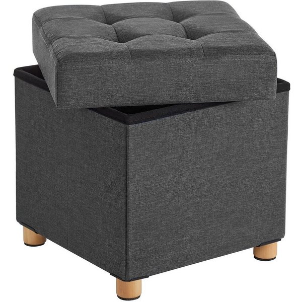 SONGMICS Sitzhocker mit Stauraum, 38 x 38 x 40 cm, für Wohnzimmer Schlafzimmer Schlafsaal, kleine klappbare, Aufbewahrungsbox, bis 300 kg belastbar, dunkelgrau