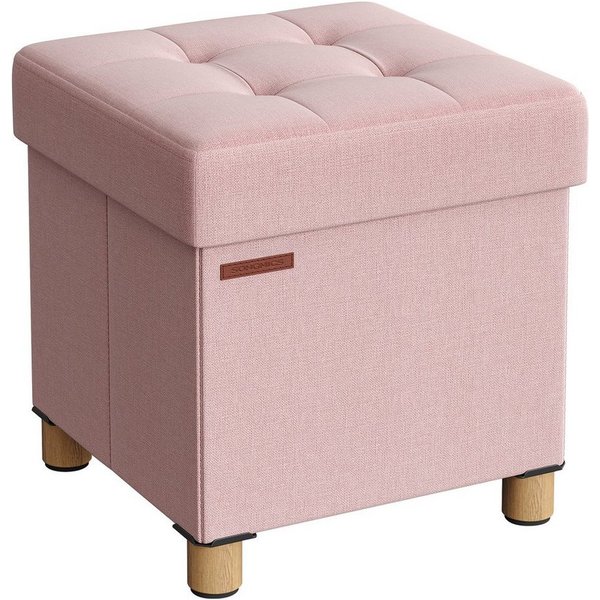 SONGMICS Sitzhocker mit Stauraum, 38 x 38 x 40 cm, für Wohnzimmer Schlafzimmer Schlafsaal, kleine klappbare, Aufbewahrungsbox, bis 300 kg belastbar, pastellrosa