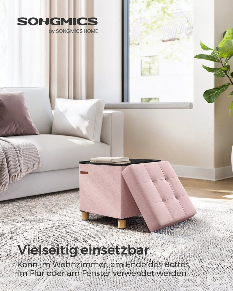 SONGMICS Sitzhocker mit Stauraum, 38 x 38 x 40 cm, für Wohnzimmer Schlafzimmer Schlafsaal, kleine klappbare, Aufbewahrungsbox, bis 300 kg belastbar, pastellrosa – Bild 3 von 5