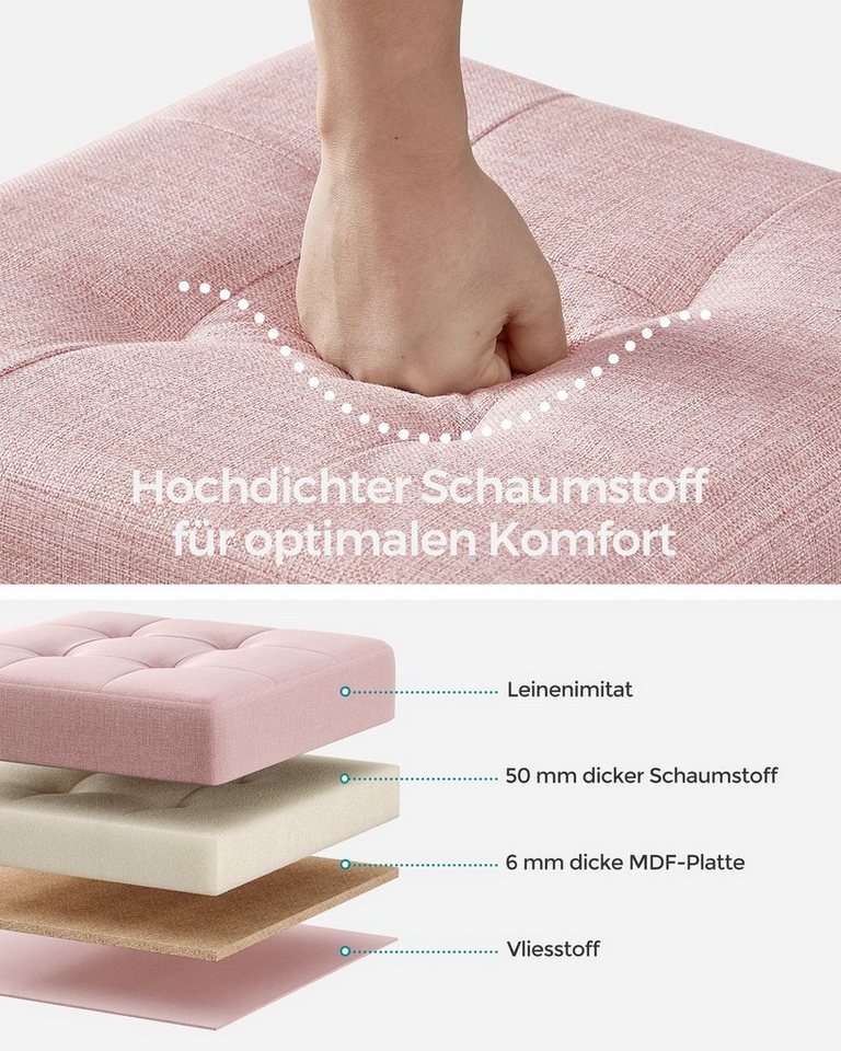 SONGMICS Sitzhocker mit Stauraum, 38 x 38 x 40 cm, für Wohnzimmer Schlafzimmer Schlafsaal, kleine klappbare, Aufbewahrungsbox, bis 300 kg belastbar, pastellrosa – Bild 4 von 5