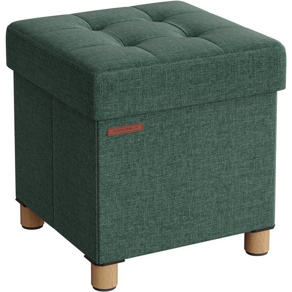 SONGMICS Sitzhocker mit Stauraum, 38 x 38 x 40 cm, für Wohnzimmer Schlafzimmer Schlafsaal, kleine klappbare, Aufbewahrungsbox, bis 300 kg belastbar, vintagegrün
