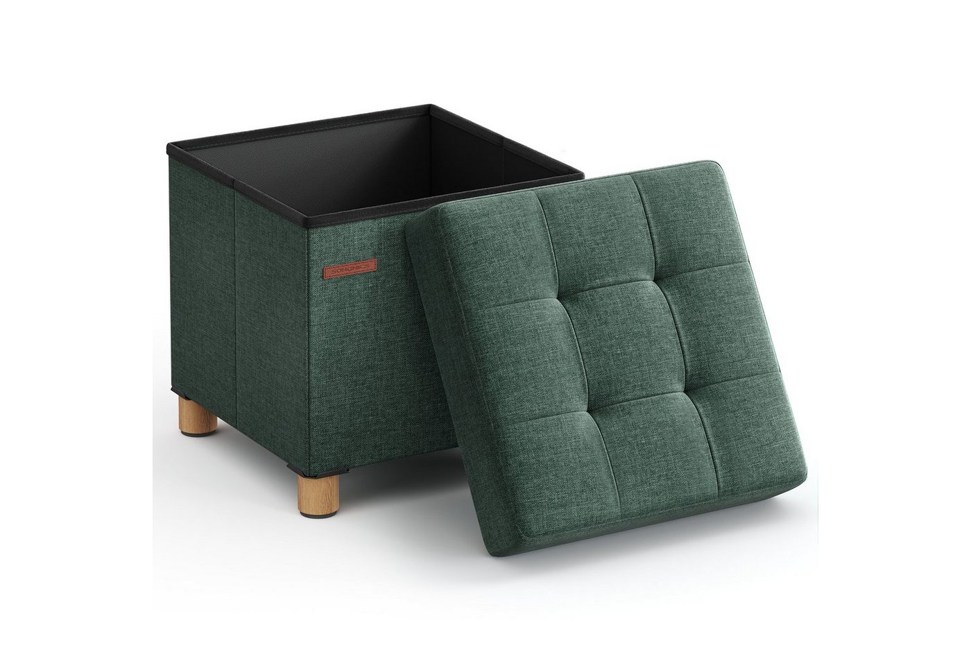 SONGMICS Sitzhocker mit Stauraum, 38 x 38 x 40 cm, für Wohnzimmer Schlafzimmer Schlafsaal, kleine klappbare, Aufbewahrungsbox, bis 300 kg belastbar, vintagegrün – Bild 2 von 5